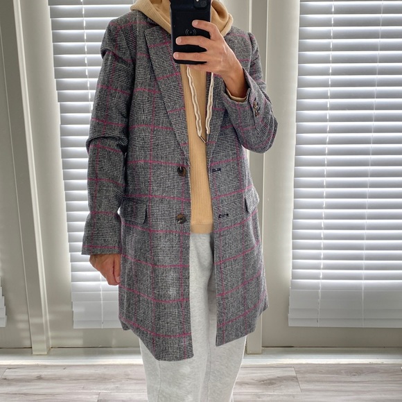 J. Crew Jackets & Blazers - J Crew Glen Plaid Topcoat Wool Black Ivory Plum Size 4